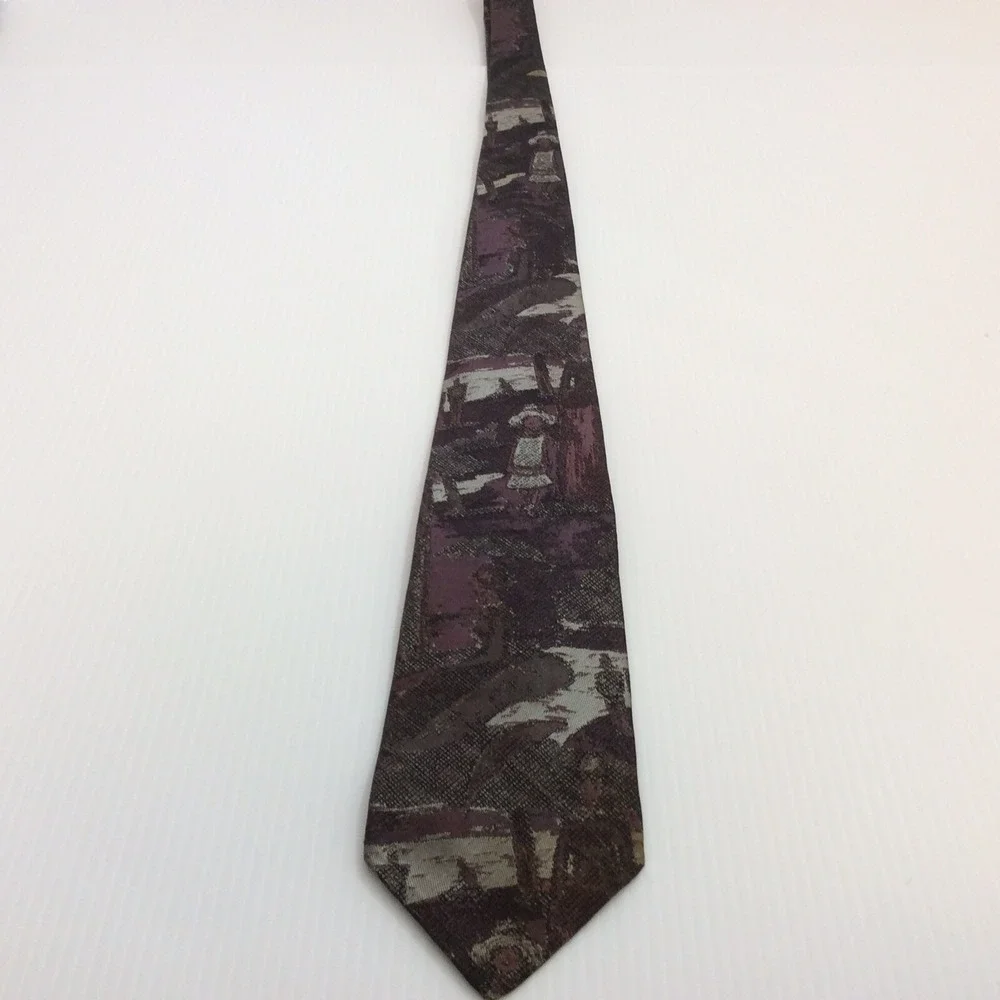 Salem Town Vintage MENS TIE NECKTIE 3.25 in Purple Gray Black Girl in the Shadow